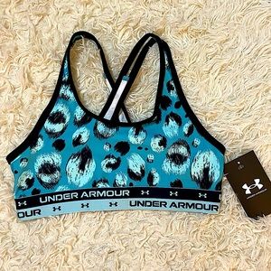 NWT! Under Armor Blue Leopard Print Fitted Sports Bra YM